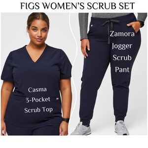 Figs Women’s 2 piece set: 1 Top and 1 Pant, Color Navy, Size XL (both)